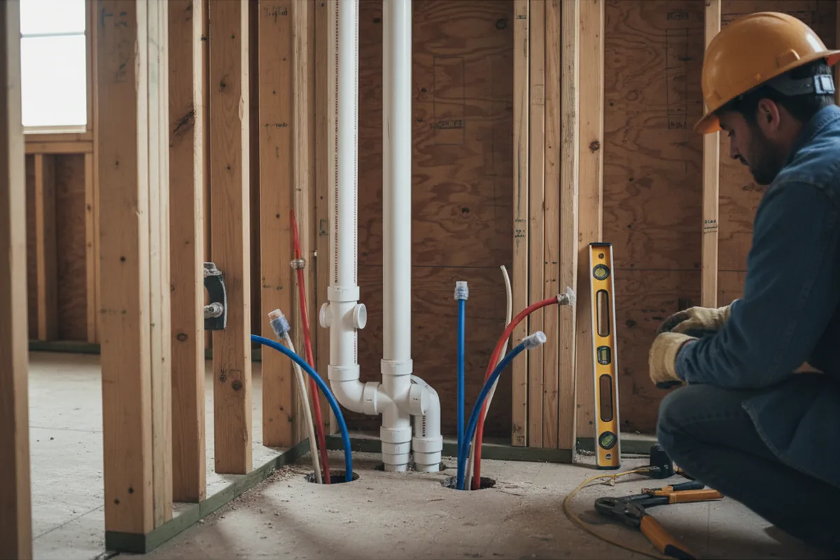 Drain and supply rough-in during Sump Pump Repair in Crapo
